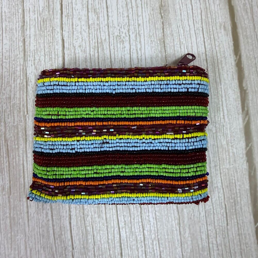 Vintage BARSE Colorful Beaded Lined Coin Change Purse Multi Bag